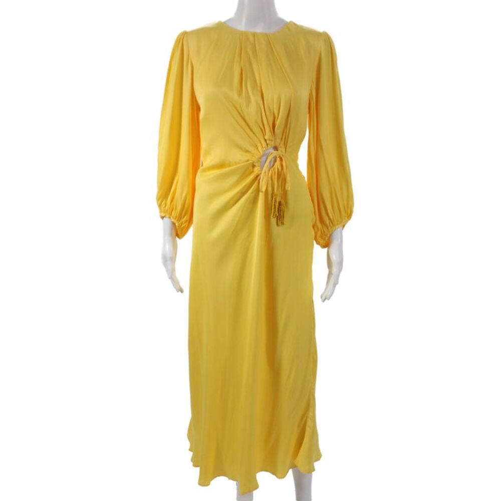 Farm Rio Women Maxi Dress Yellow Long Sleeve Bohemian Viscose Size S